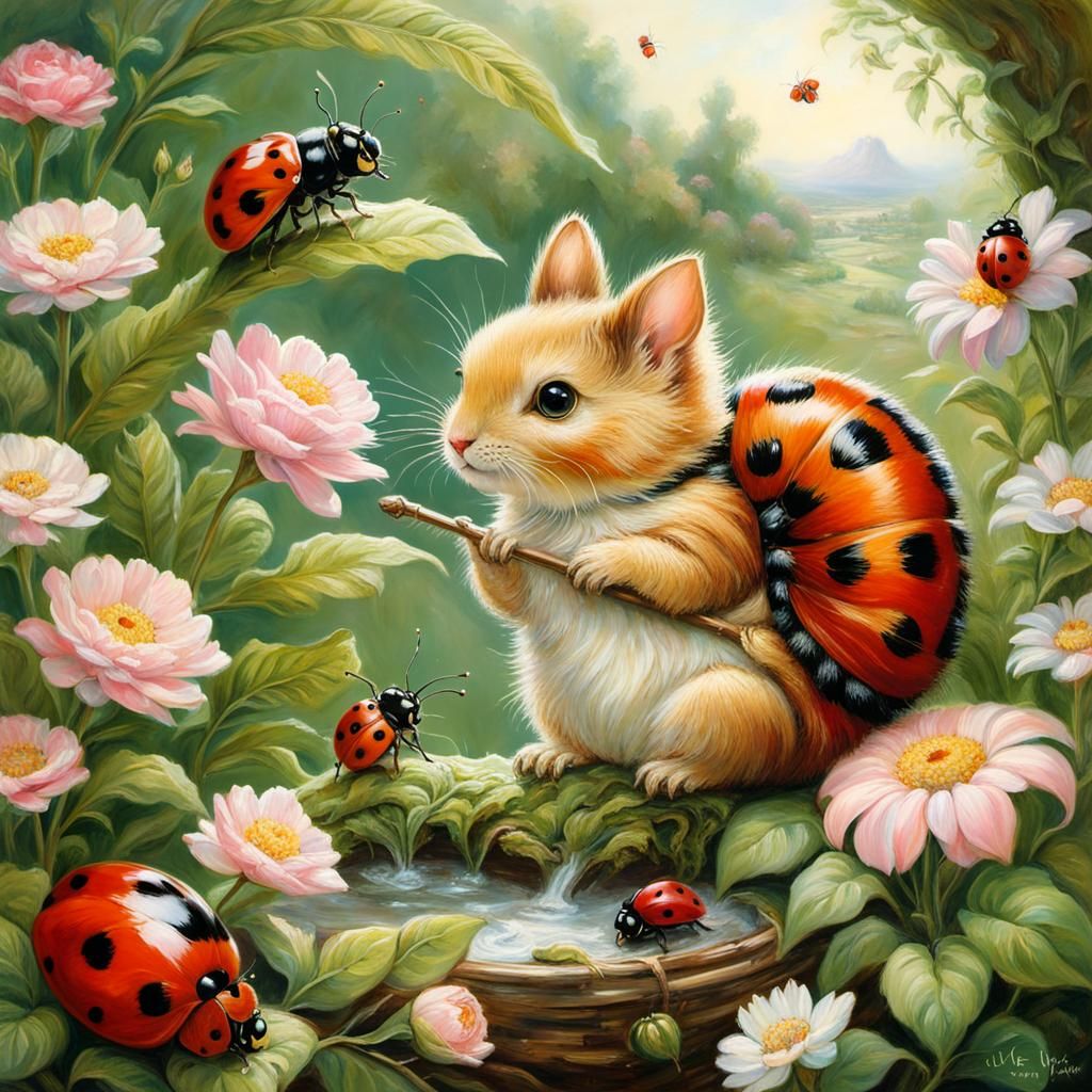 Anthropomorphic Caterpillar's Dreamy Floral Teatime