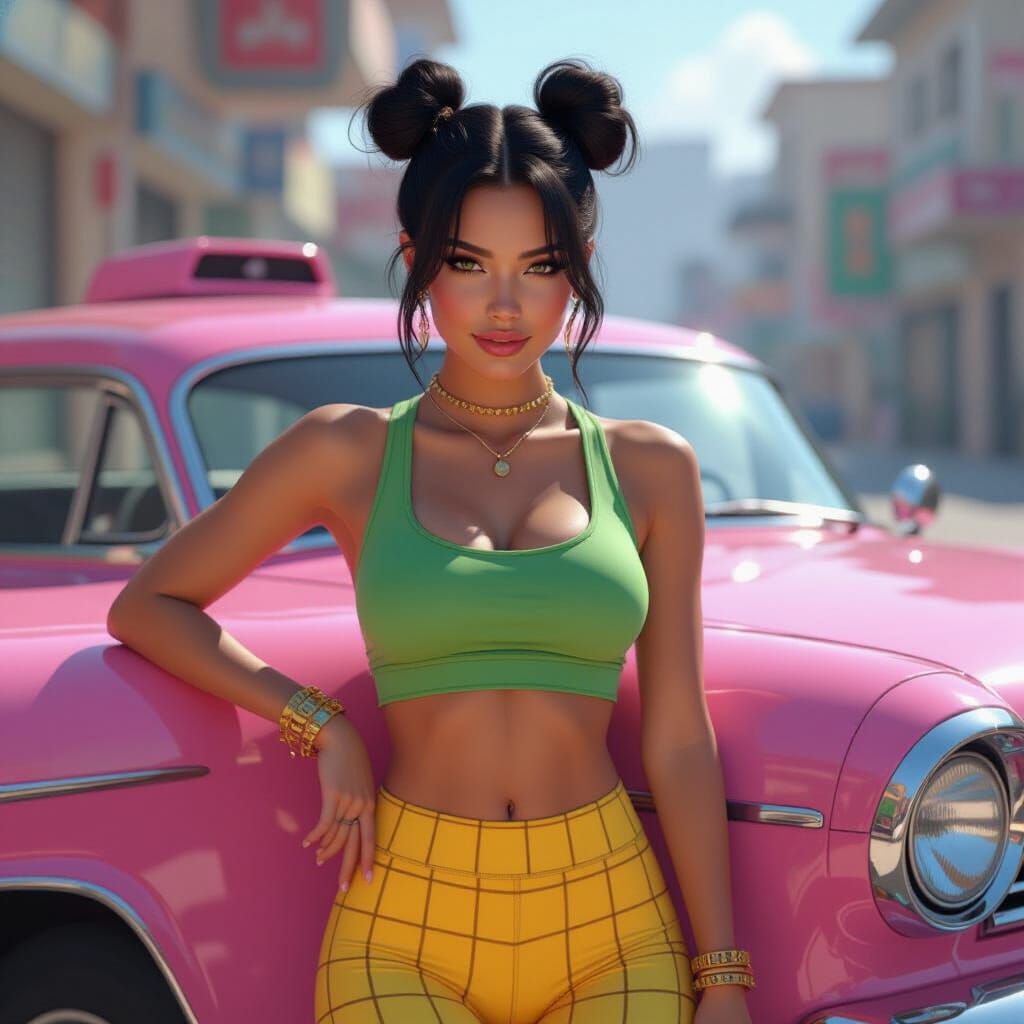 Latina Woman in Futuristic 3D Game Aesthetic