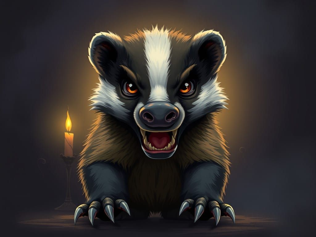 Menacing Honey Badger in Cyberpunk Horror Style