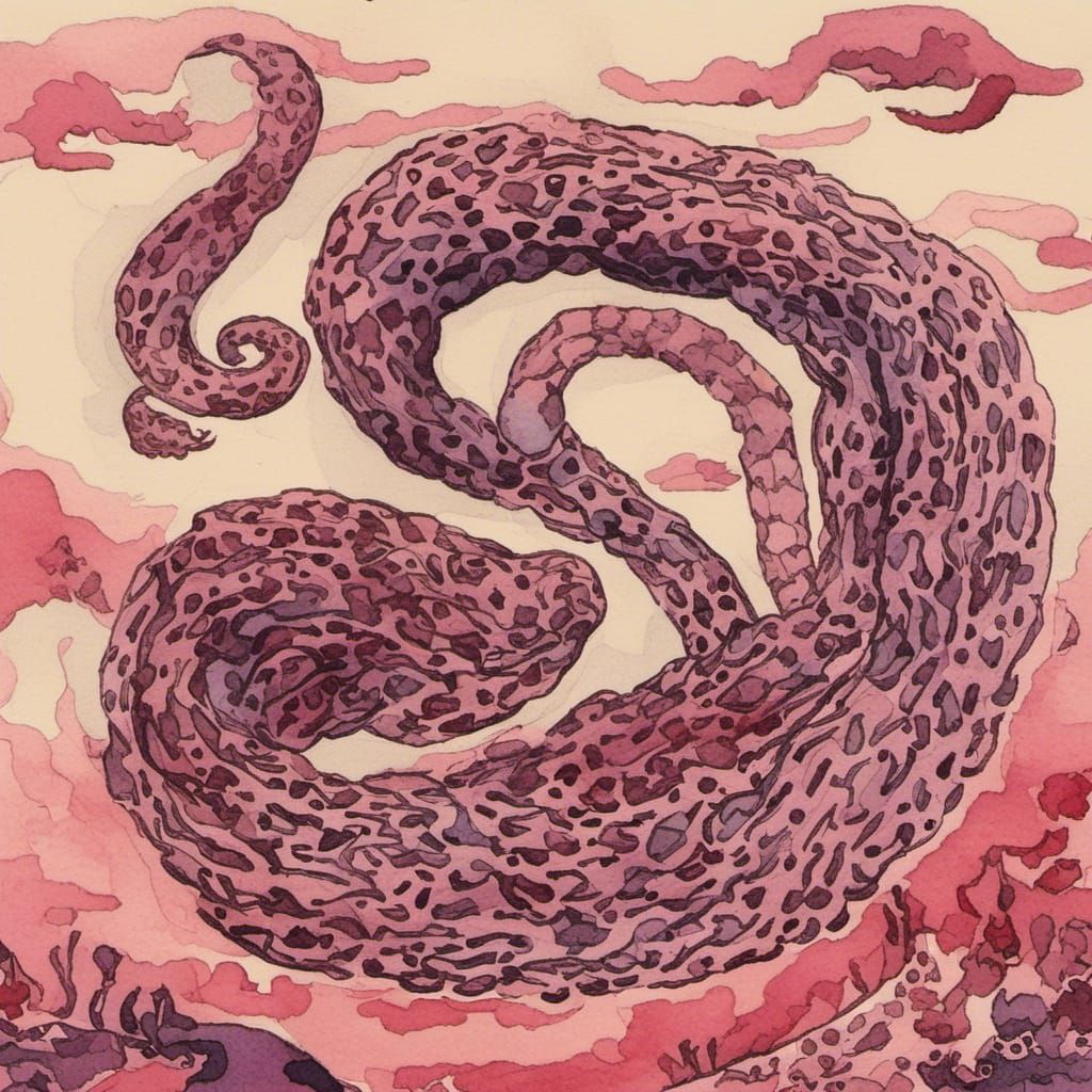 Art Nouveau Earthworm in Ukiyo-e Style