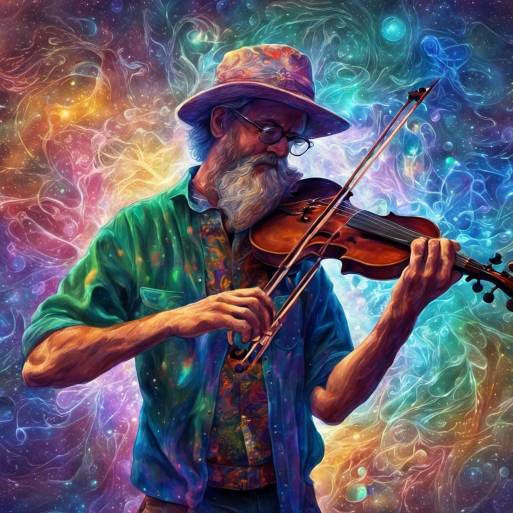 Bluegrass Fiddler in Holographic Astral Illustration