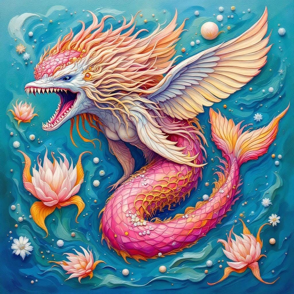 Dolphin-like Creature with Wings in Impasto Style