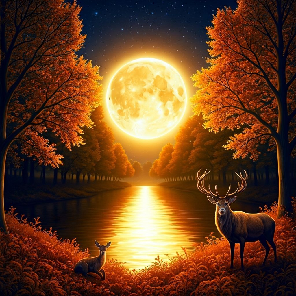 Magical Moonlit Landscape with Stags