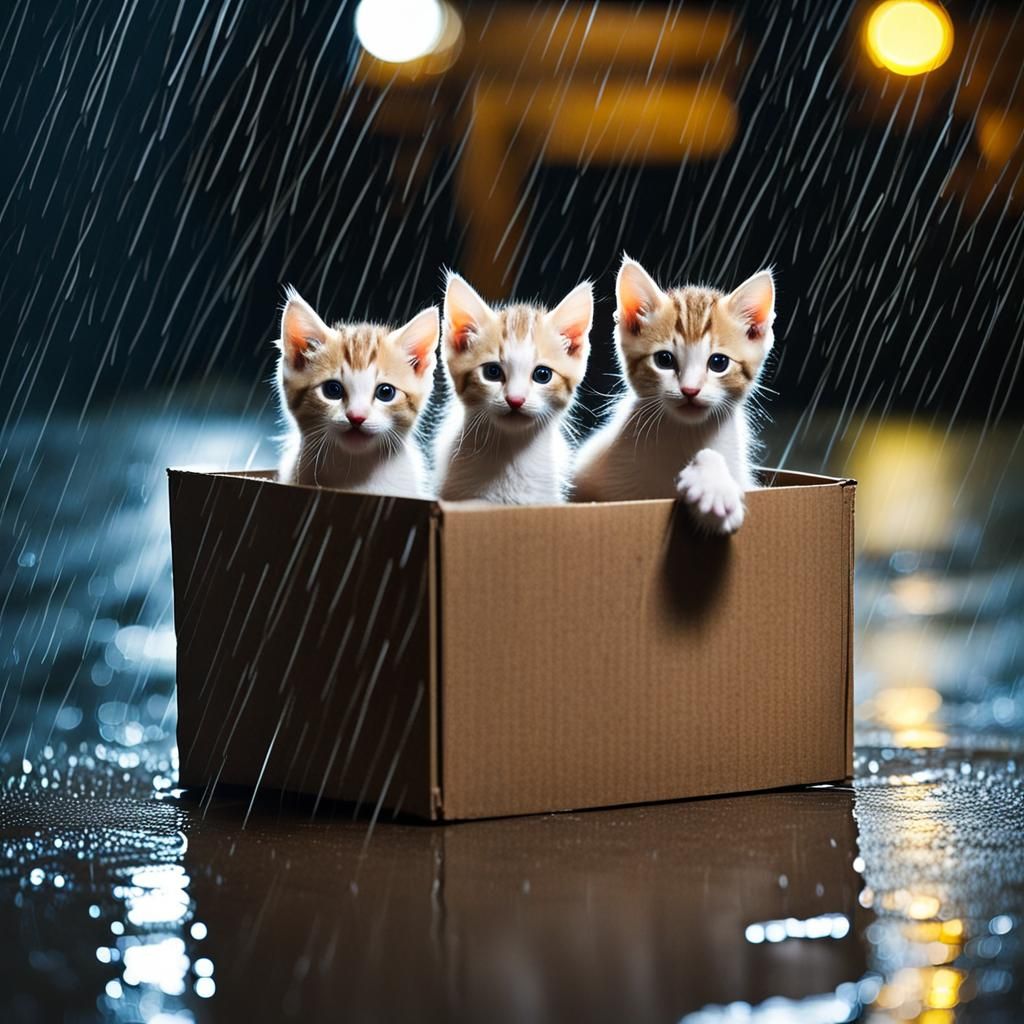 Kittens Seek Shelter from Rain
