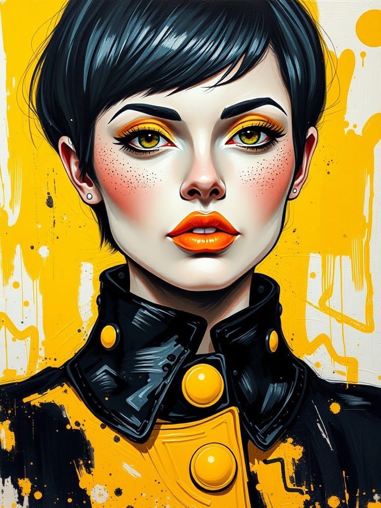 Woman with Yellow Lipstick in Neo-Impressionistic Style