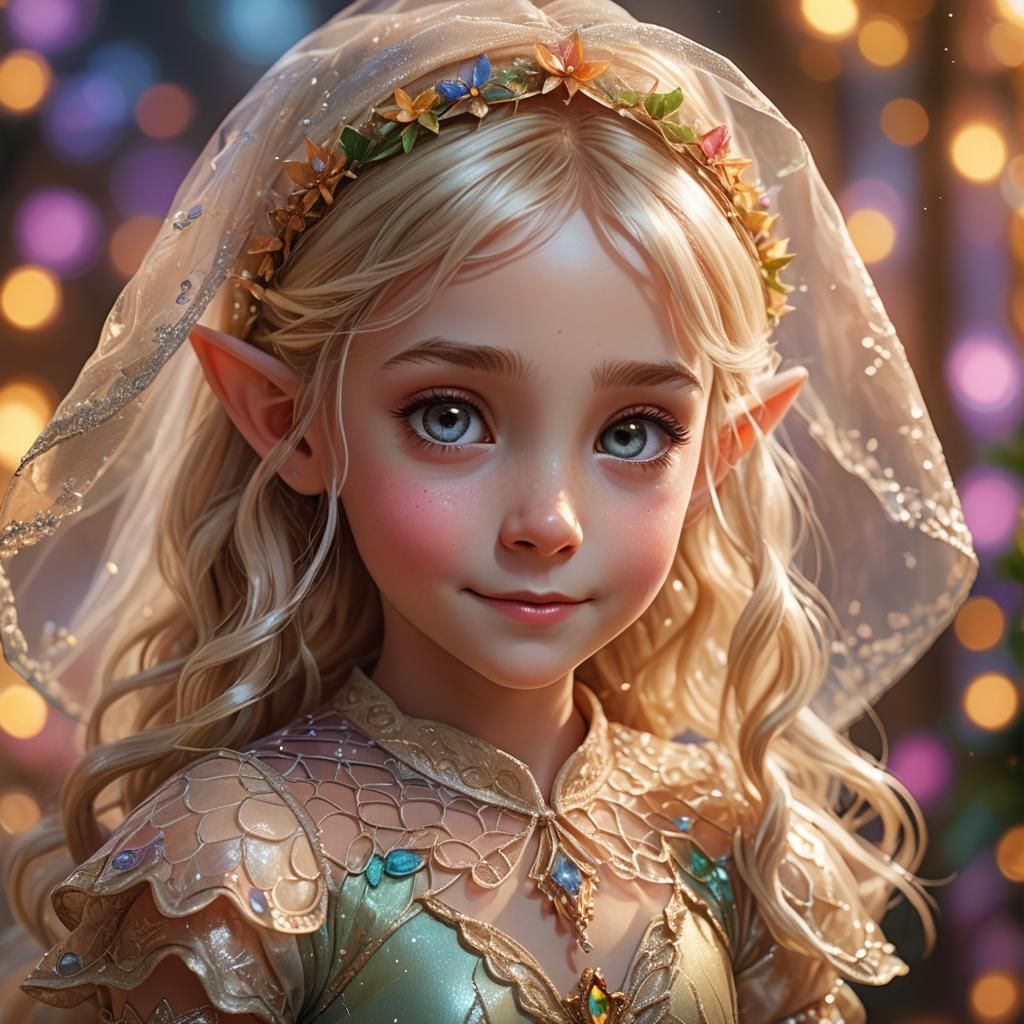 Smiling Elf Child Portrait in Hyperrealistic Style