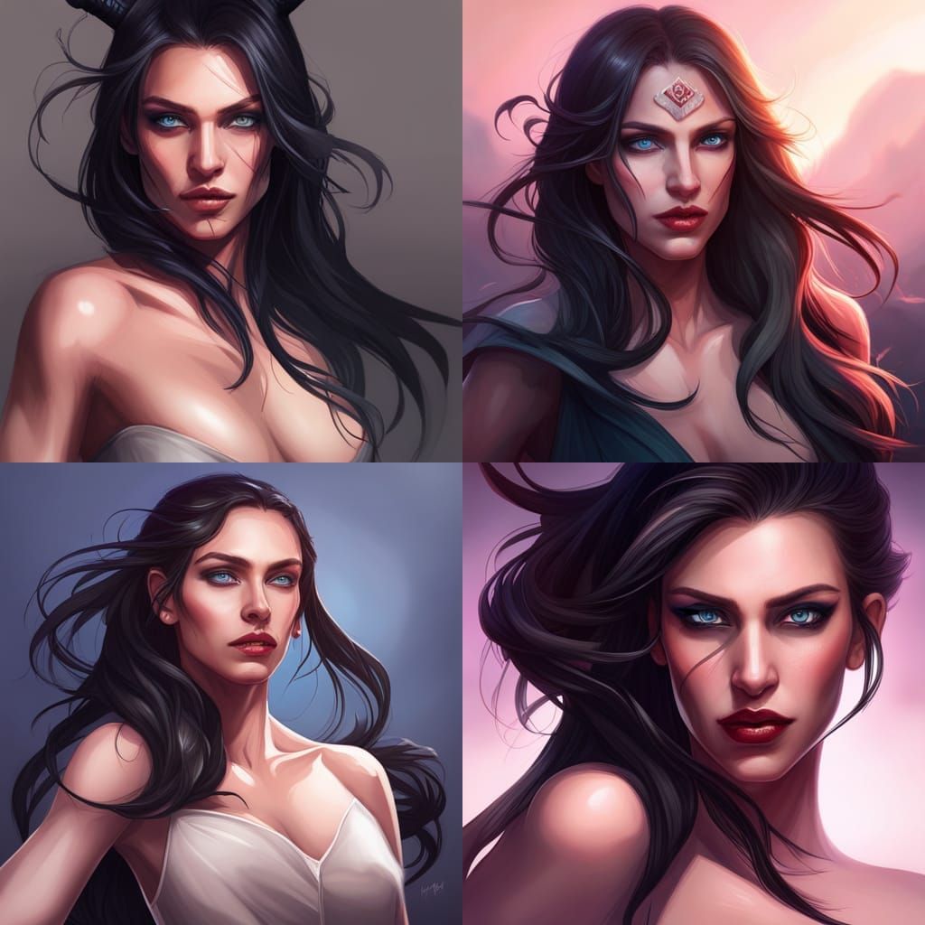 Red-Skinned Woman with Horns: Detailed Digital Portrait