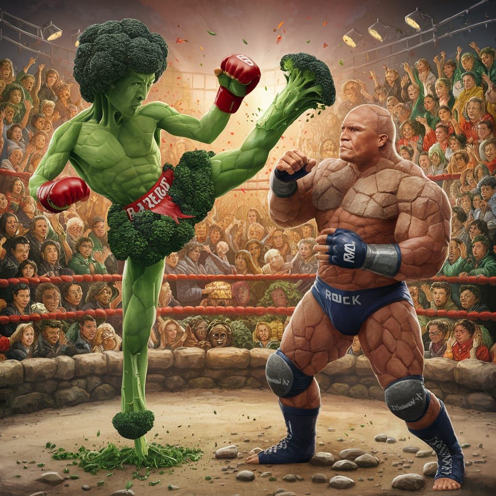Broccoli Bruce Lee Kickboxer Versus Rocky Wrestler