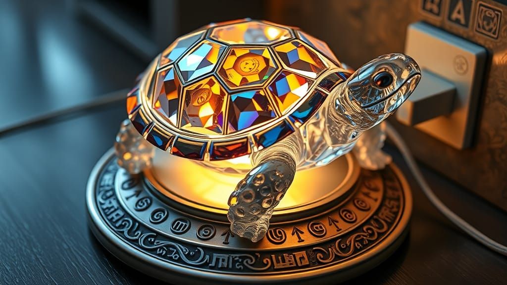 Crystal Turtle with Gemstone Shell on Silver Base