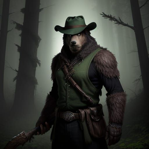 Mystical Forest Ranger Grizzly in Dark Fantasy Style