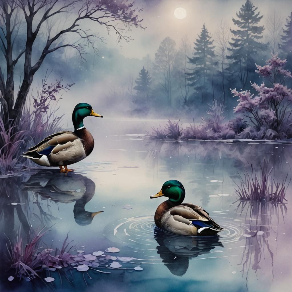 Mallard Duck in Frosted Alcohol Ink Haze