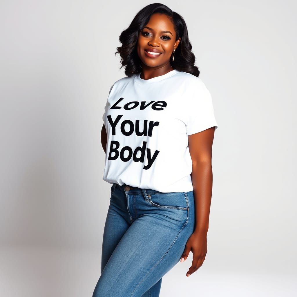 Confident Actress Posing in Studio with Bold Graphic Tee