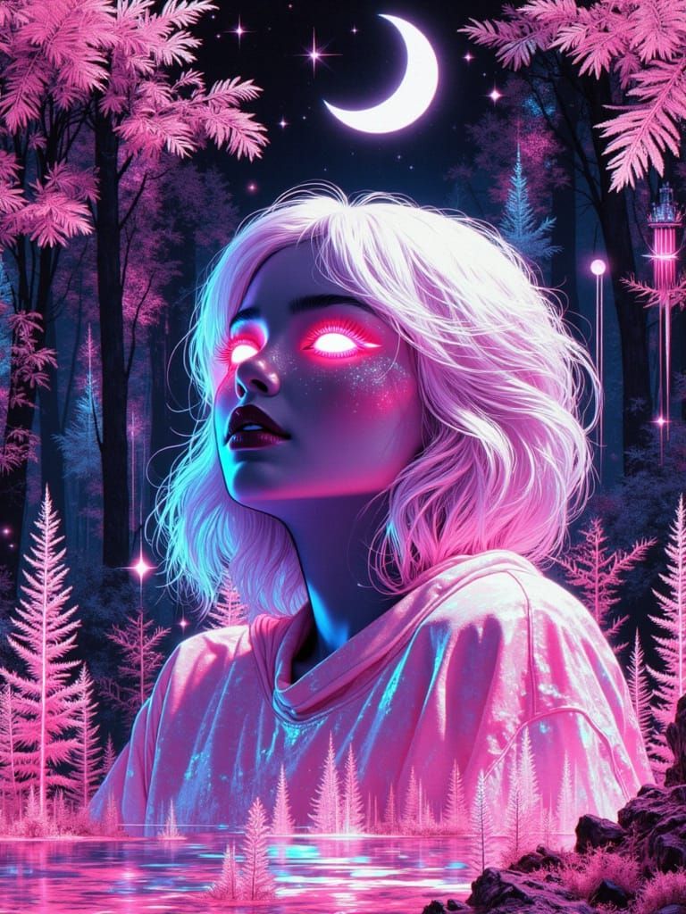 Glitching Forest Portrait in Crystal Rust Style