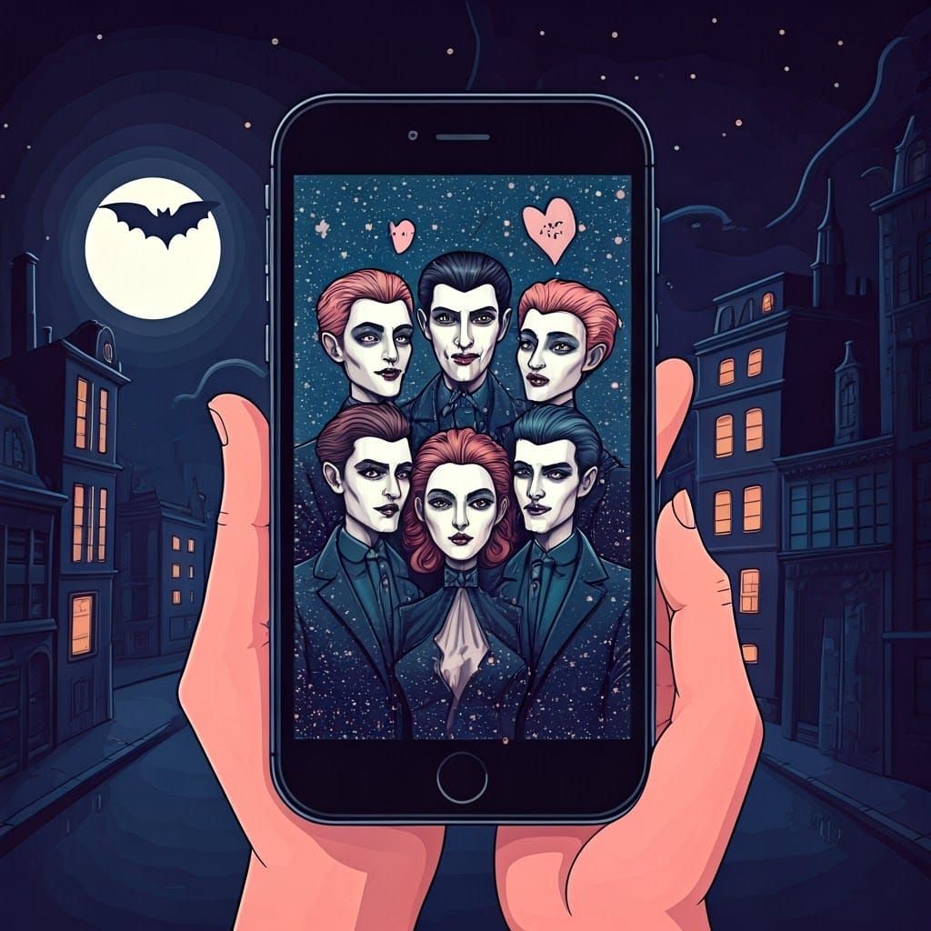 Gothic Romantic Vampires in a Tim Burton-Inspired Cityscape