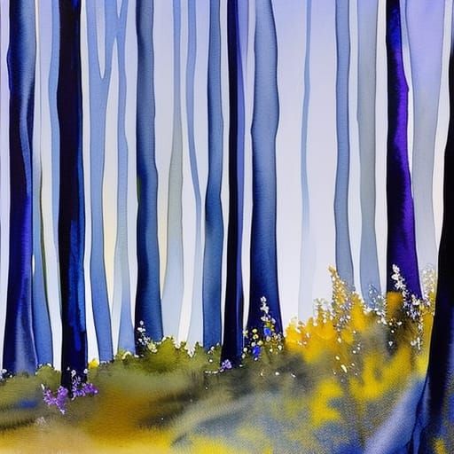 Elven Hut Among Silver Trees: Gouache Watercolor Painting