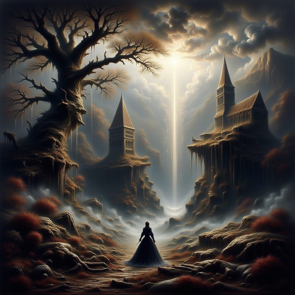 Misty Park at Dawn in Romantic Style