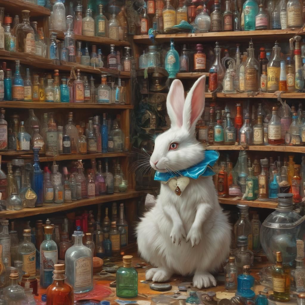 Alice in Wonderland: Sci-Fi Apothecary Oil Painting