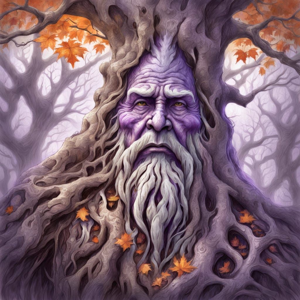 Wise Old Tree Spirit Portrait in Hyperrealistic Pencil Sketc...