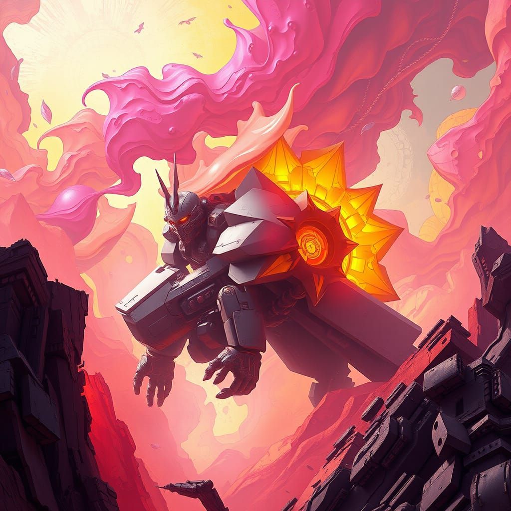 Ethereal Salmon Pink Masterpiece in Cyberpunk Style