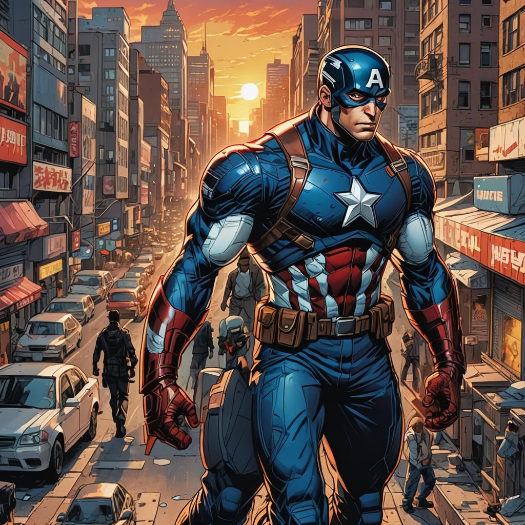Heroic Captain America in Vibrant Manga Style