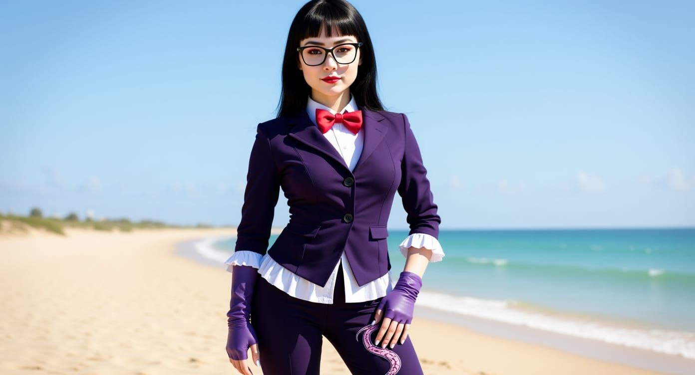 Stunning Pale Woman on Beach in Photorealistic Style