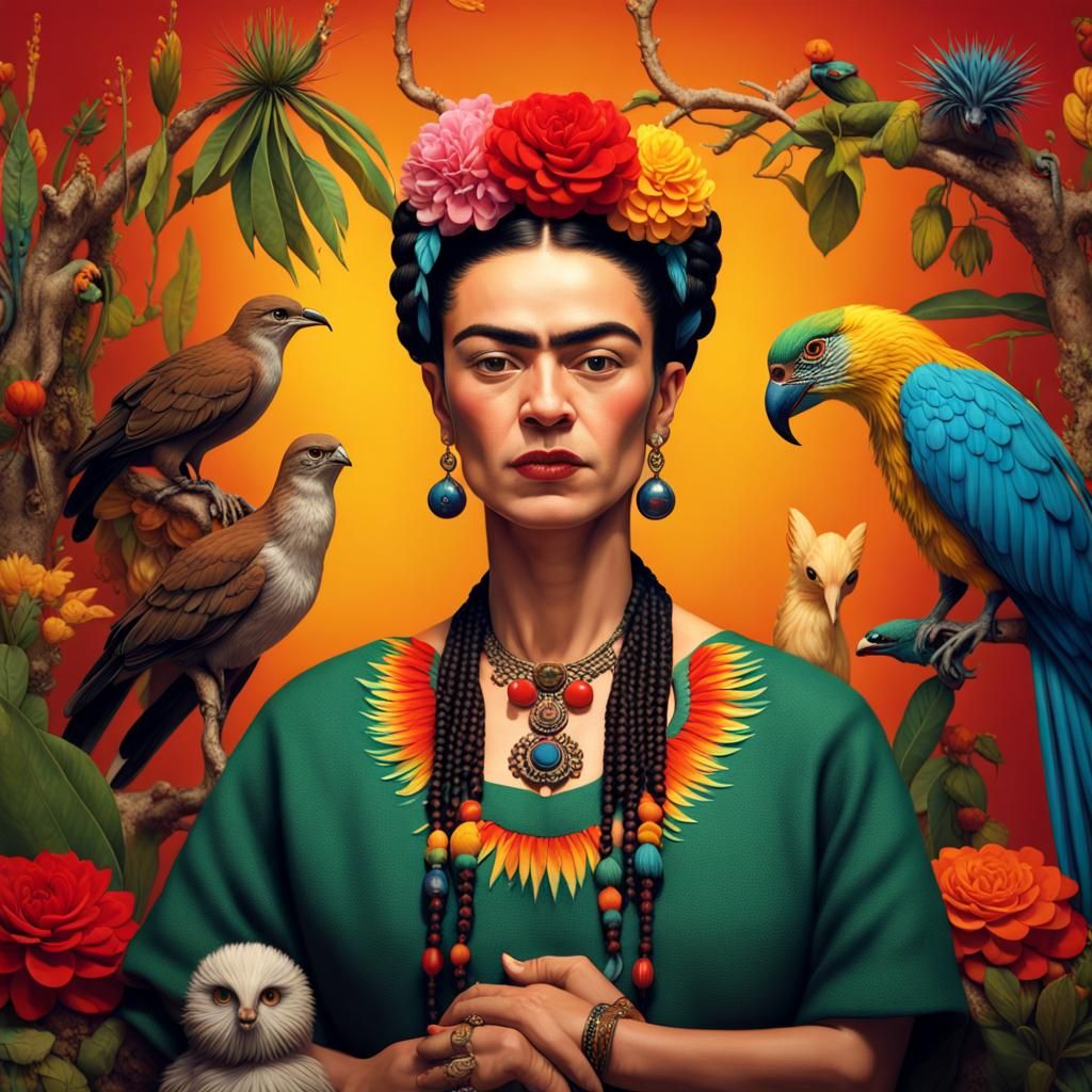 Vibrant Portrait with Exotic Animals