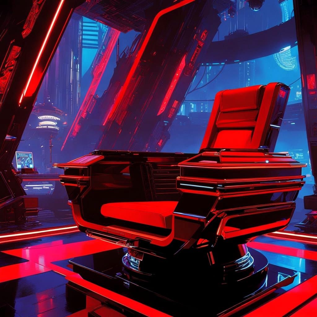 Cyberpunk Witch on Neon Red Throne
