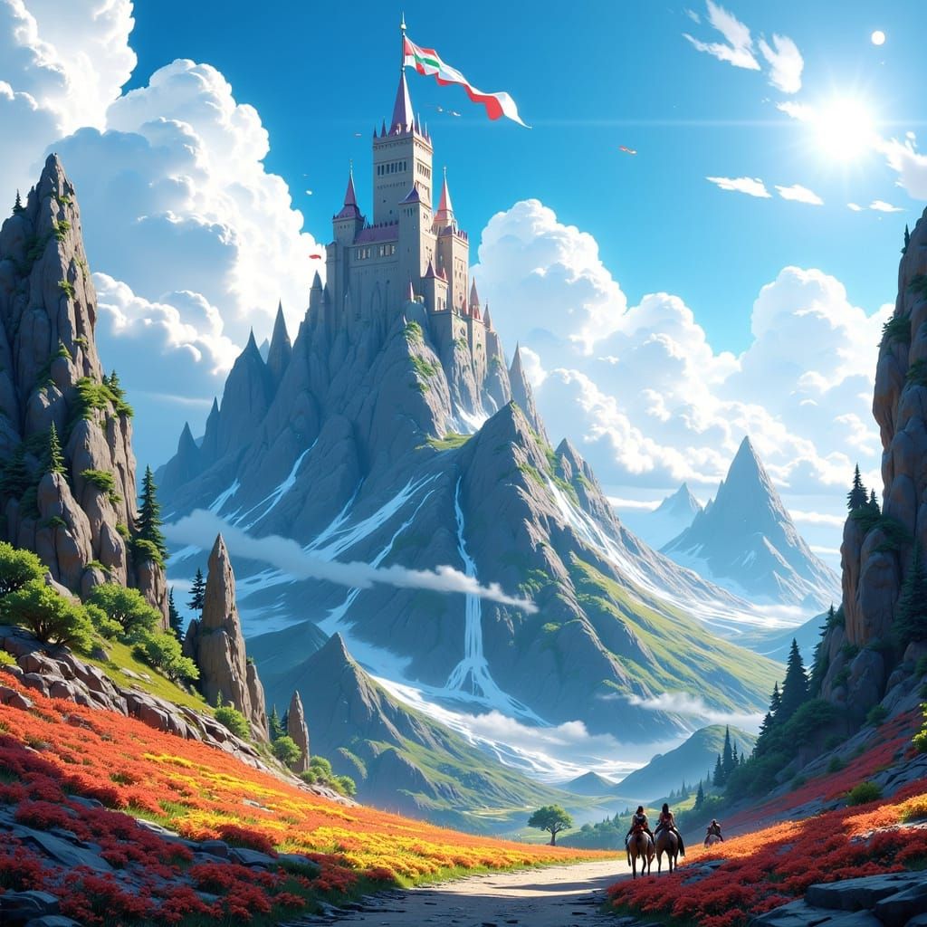 Fairytale Castle and Elves in Epic Landscape