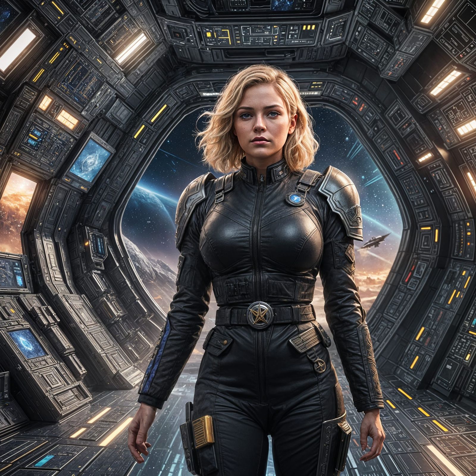 Blonde Woman in Military Uniform Watching Stars