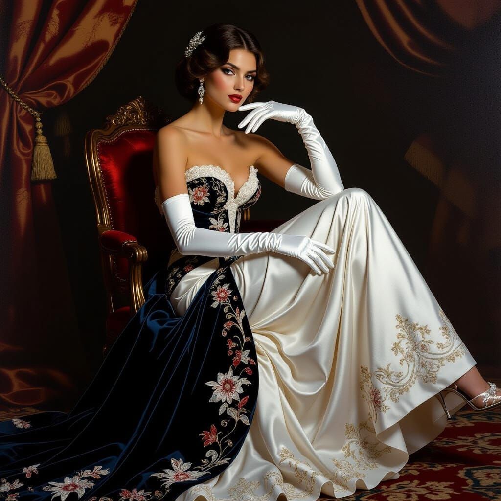 Elegant Women in Evening Attire, Art Nouveau Style