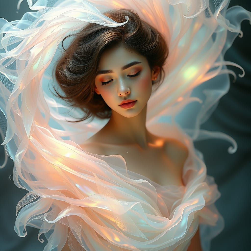 Luminous Goddess in Iridescent Gown