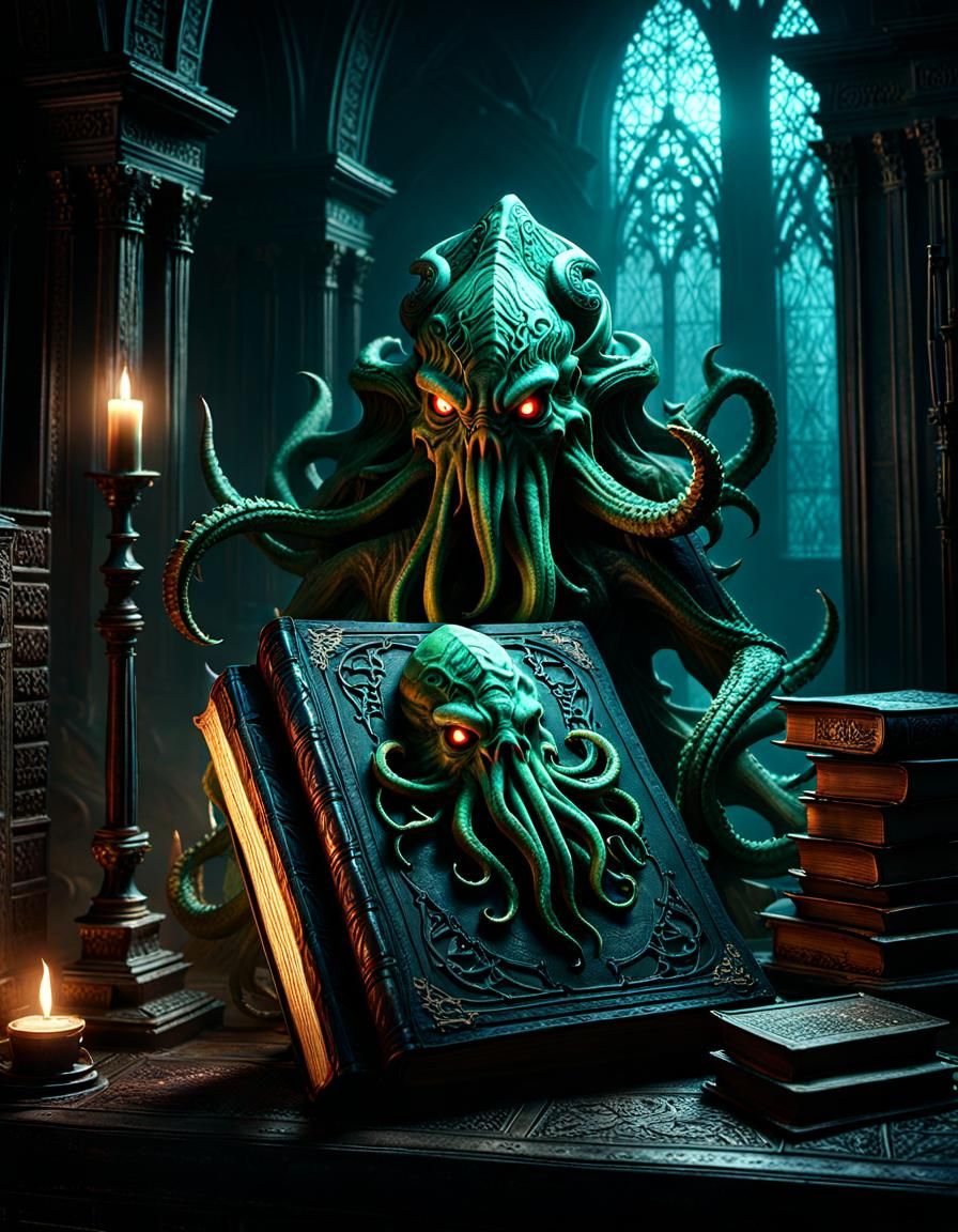 Epic Cthulhu and Necronomicon in Ancient Library