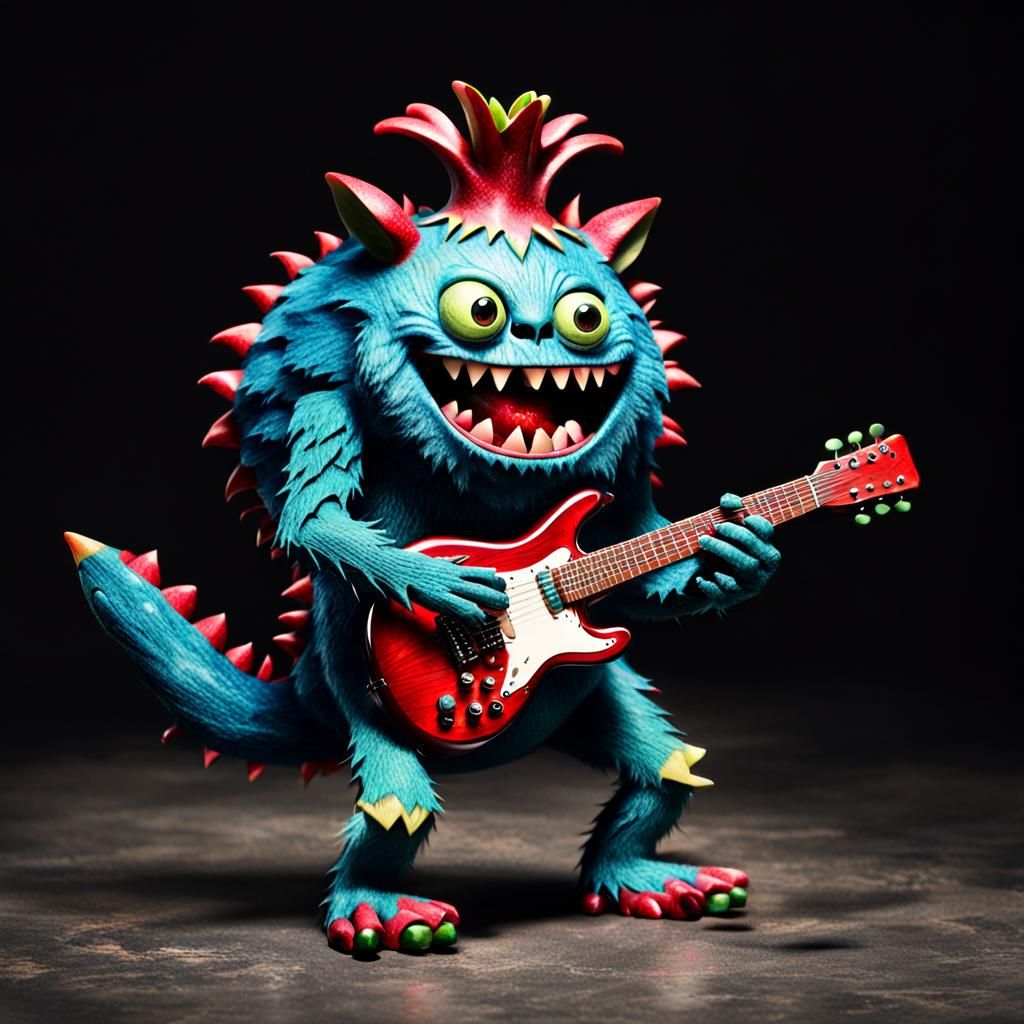 Playful Pomegranate Monster Guitar Serenade