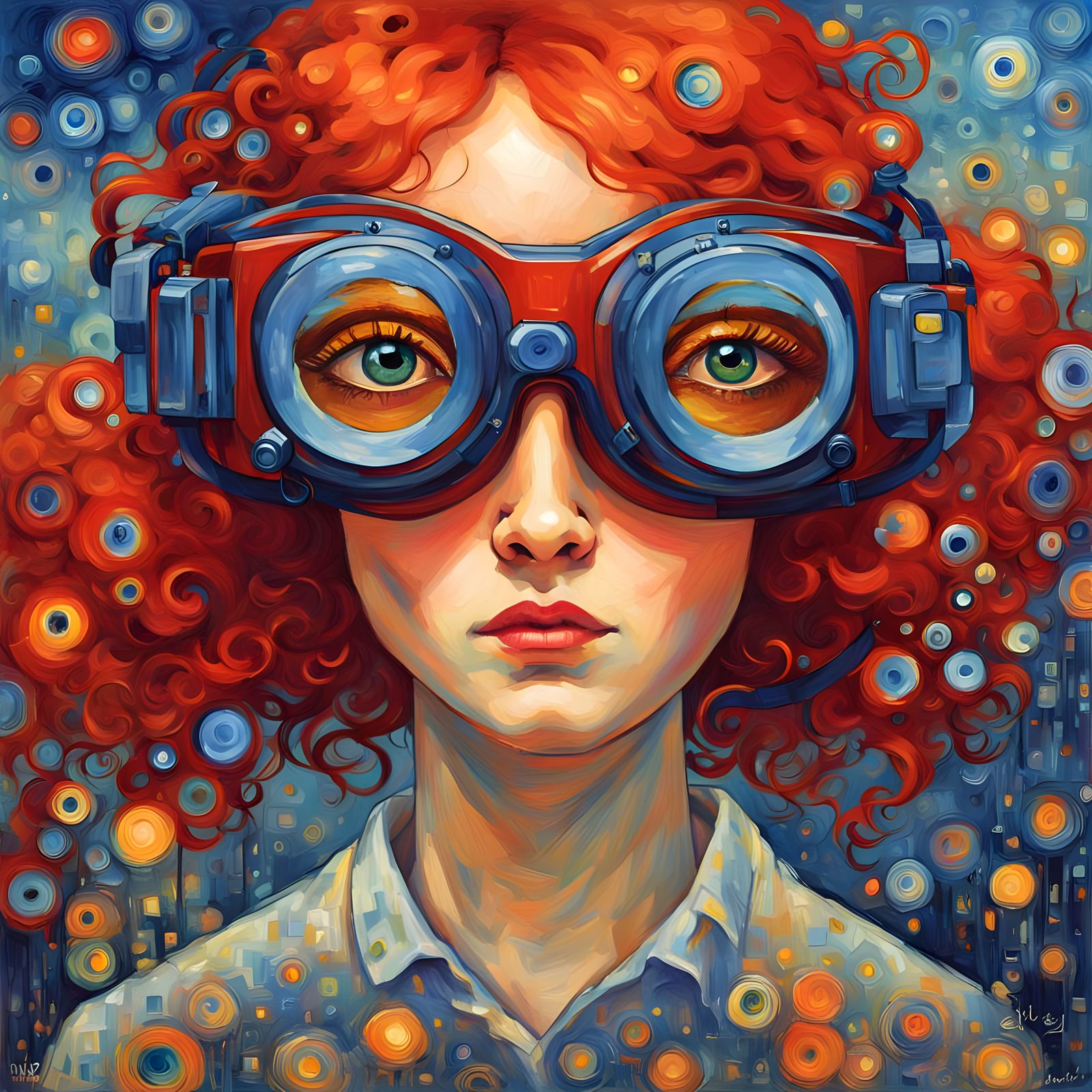 Red-Haired Woman in Thunder Goggles, Impasto Painting