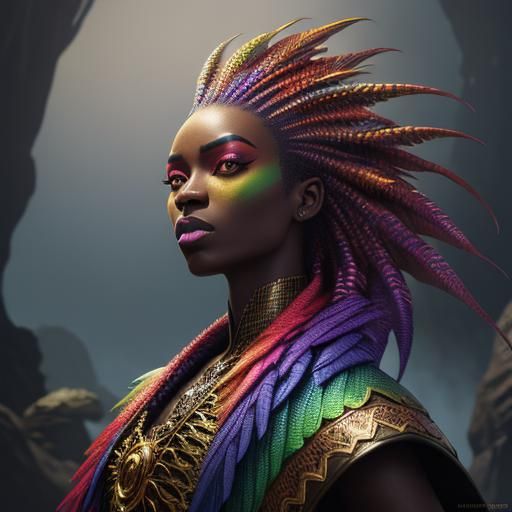 Rainbow Dragon Scale Woman: Fantasy Art