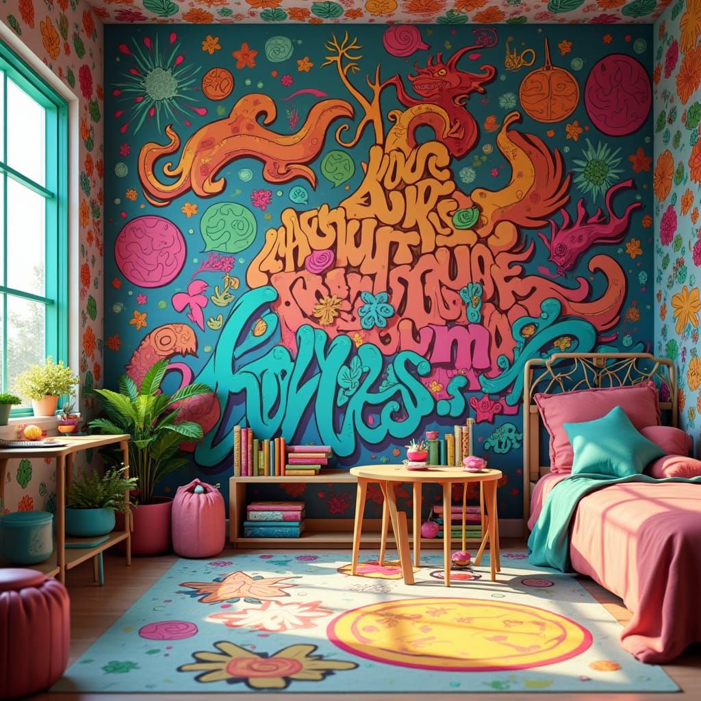 Whimsical Children's Room with Vibrant Graffiti Wall