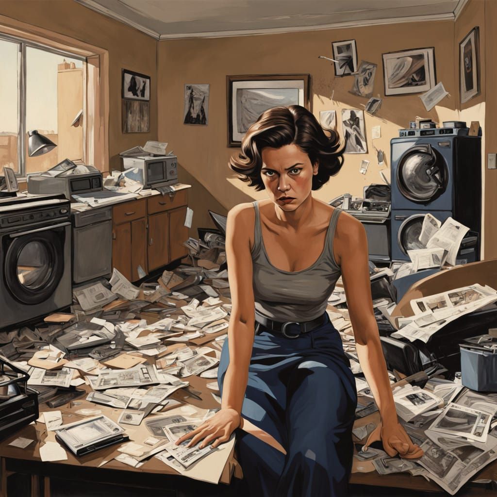 Young Woman Overwhelmed by Everyday Struggles in Gritty Noir...