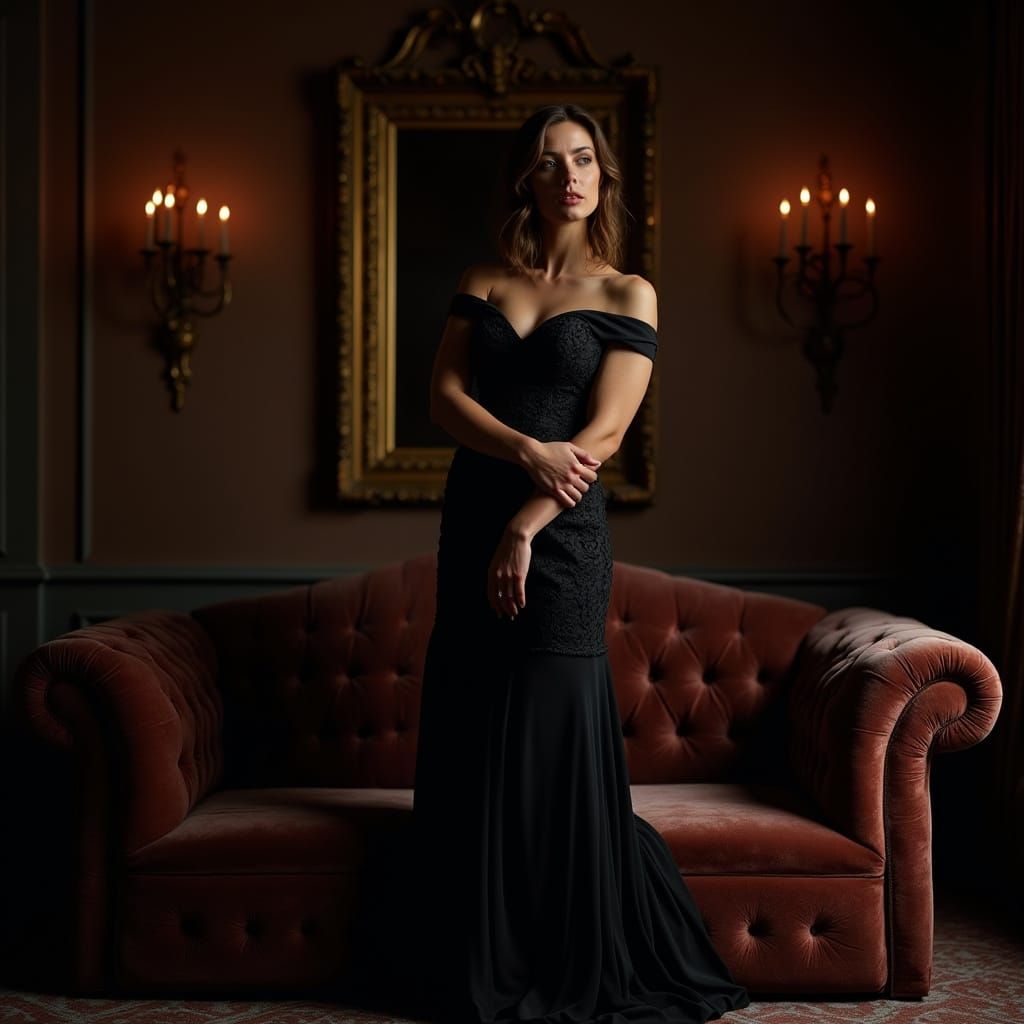 Elegant Woman in Dimly Lit Luxurious Setting