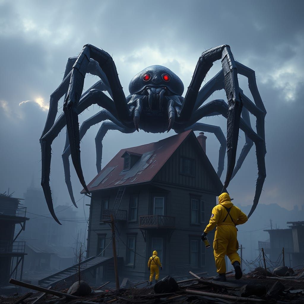 Monstrous Black Spider Overlords Terrorize Desolate City
