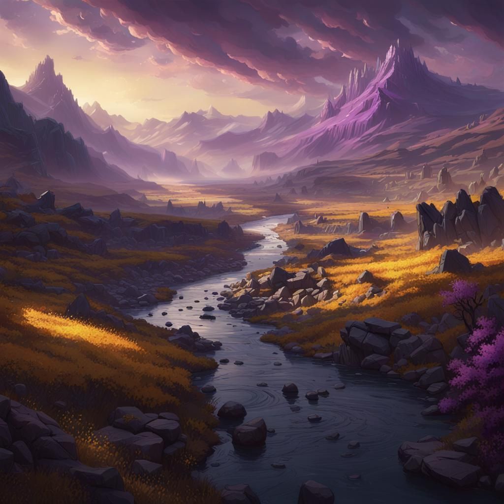Dark Fantasy River Valley Concept Art