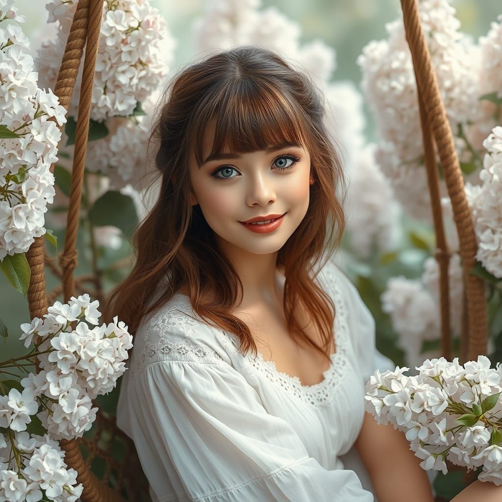 Woman in Lilacs: Soft Sfumato Digital Art