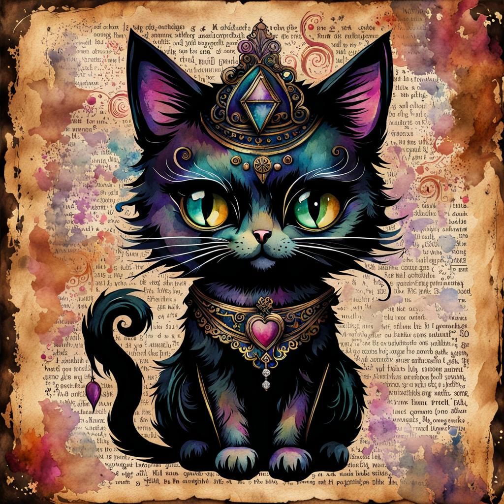 Cute Gothic Victorian Cat in Watercolor
