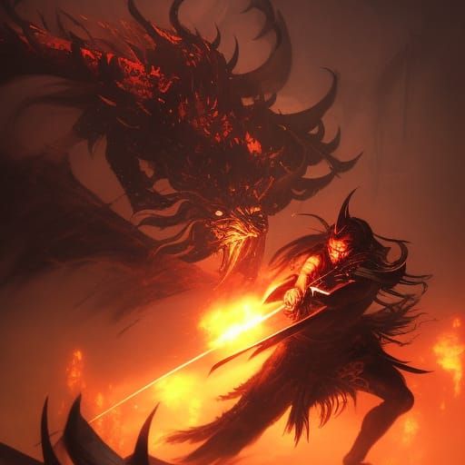 Epic Samurai Battle in Dark Fantasy Style