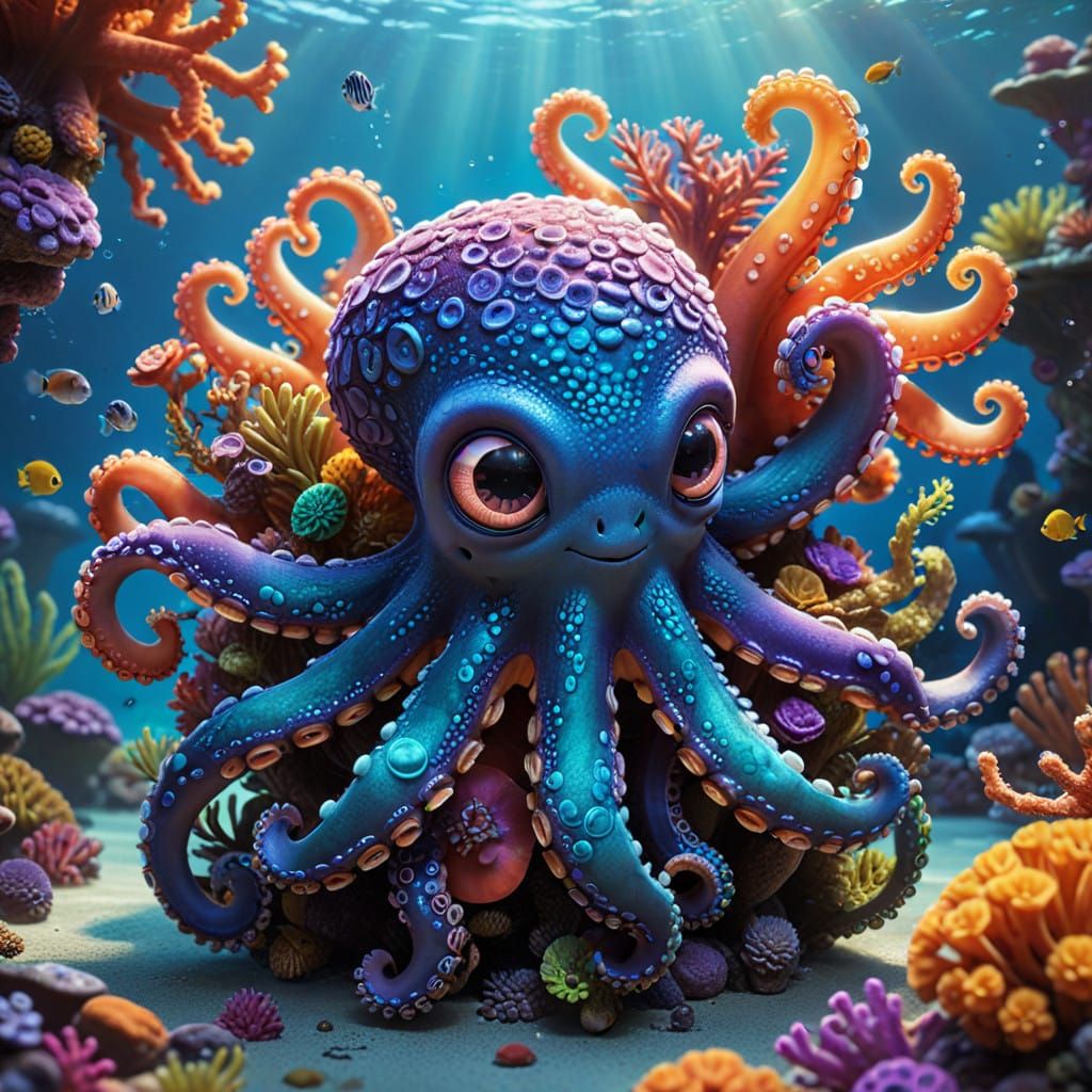 Cute Kawaii Octopus Twins Connect Through Shimmering Portal