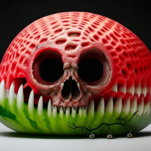 Photorealistic Watermelon Skull Monster with Eyeball