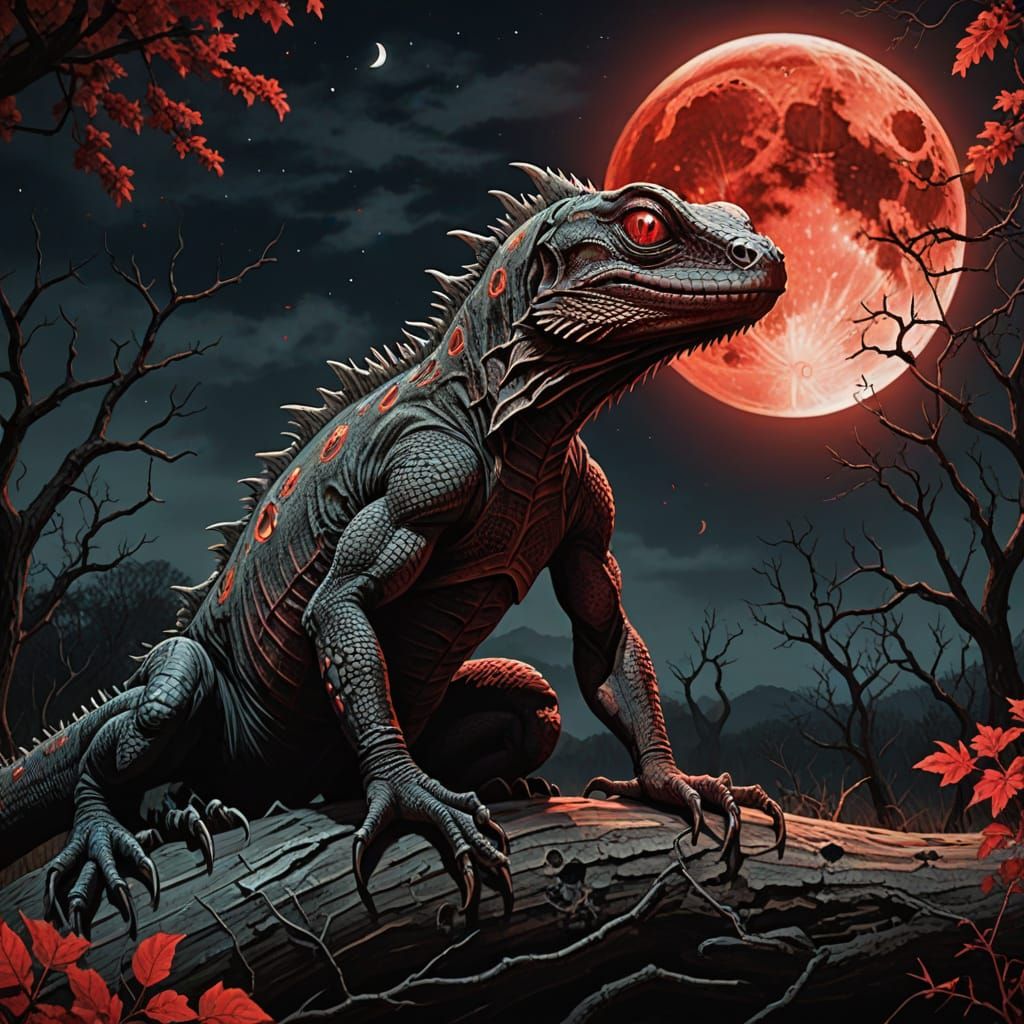Lizard Demon Under a Blood Moon