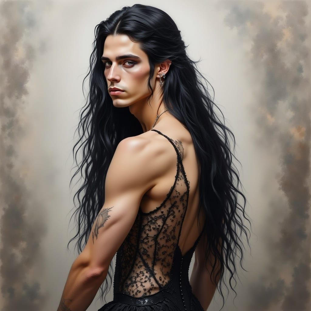 Gorgeous Young Man in Elegant Watercolor Evening Attire