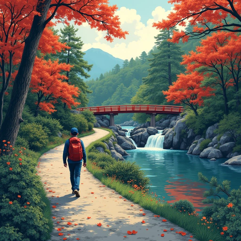 Bustling Hiker Amidst Nikko's Lush Canopy