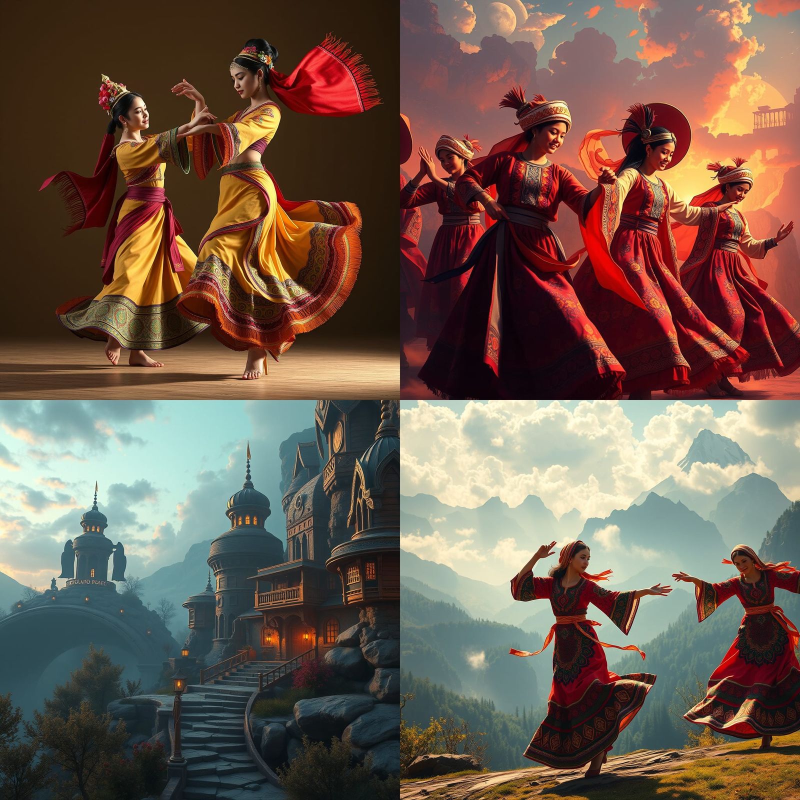 Central Asian Turks Dancing in Traditional Clothes