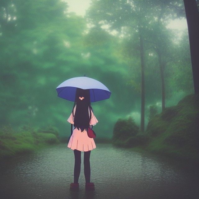 Anime Girl in Autumn Rain, Ghibli Style